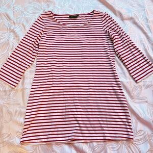 ORLY Red and White Striped Top Scoop Neck Tunic Length - Women's LARGE